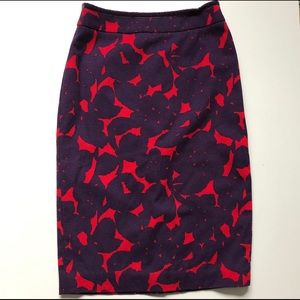 Boden Skirt Straight Floral Textured Cotton Lined Career Work Purple Red